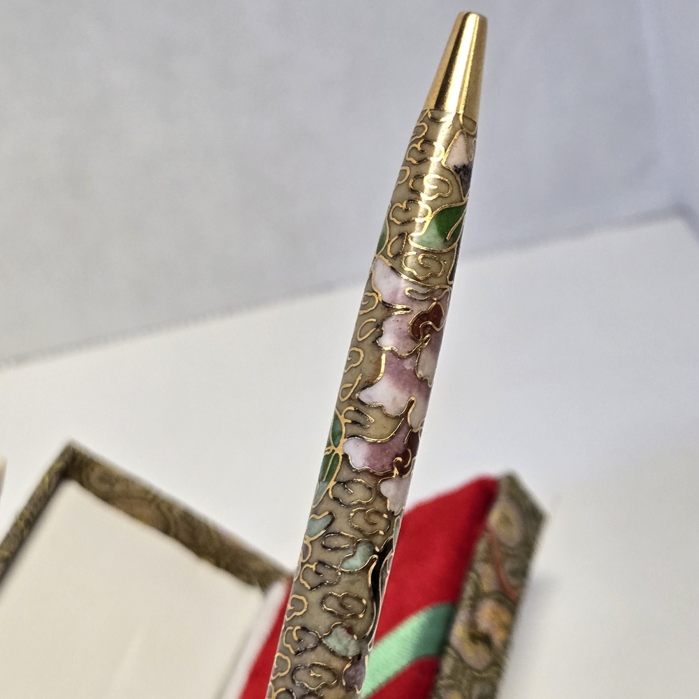 Vintage Cloisonné Gold Floral Design Pen 5 3/8" - Picture 9 of 13